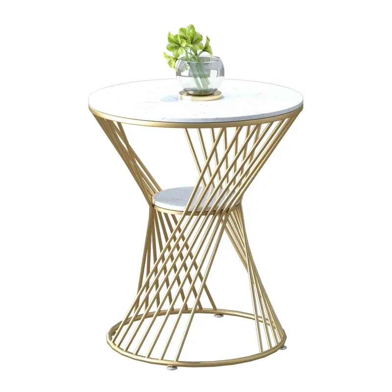 Round Marble Glam Side Table with Gold Iron Frame