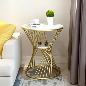 Round Marble Glam Side Table with Gold Iron Frame (image 2 of 3)