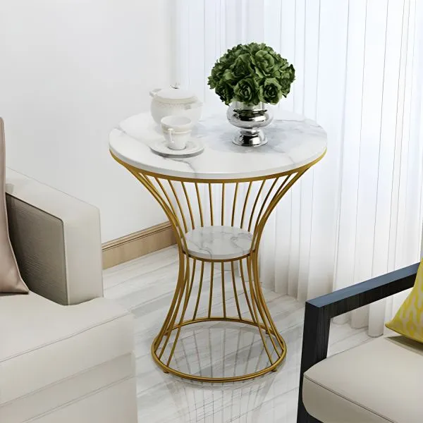 Round Marble Glam Side Table with Gold Iron Frame (image 3 of 3)