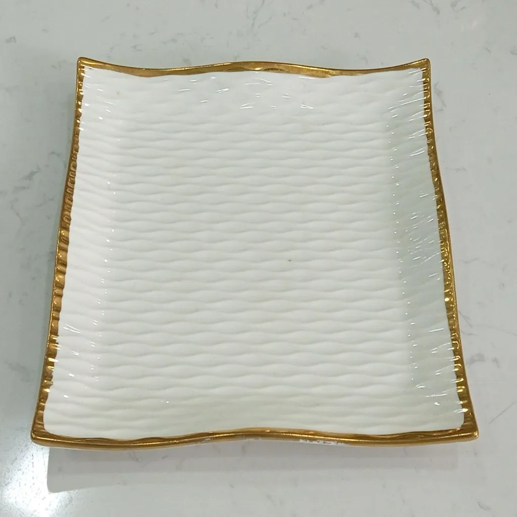 Textured Square Ceramic Serving Dish with Gold Rim (image 3 of 3)