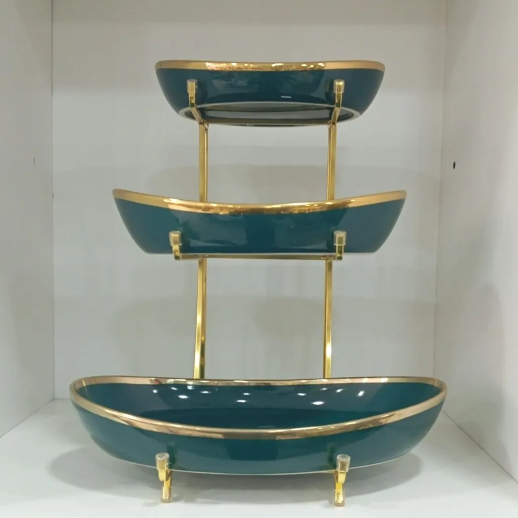 Three-Tier Oval Ceramic Serving Stand