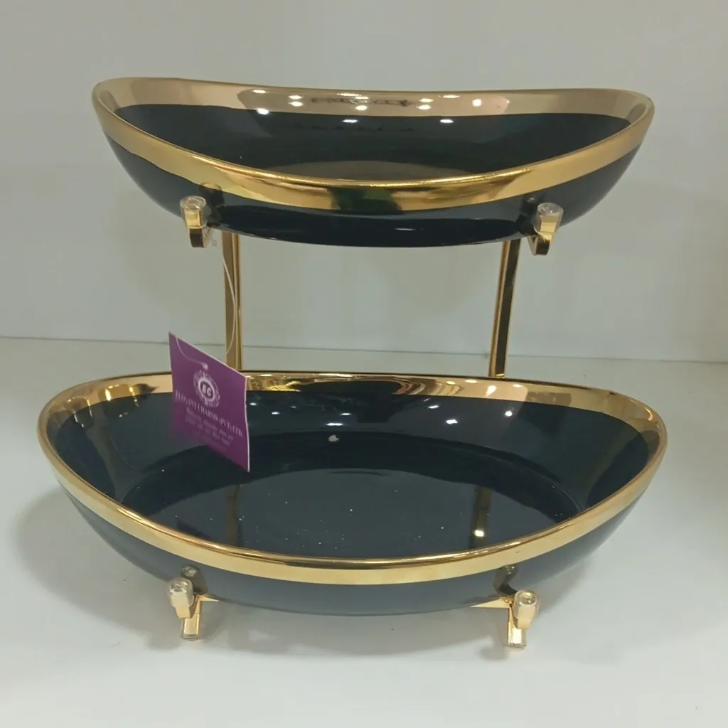 Two-Tier Oval Ceramic Serving Stand