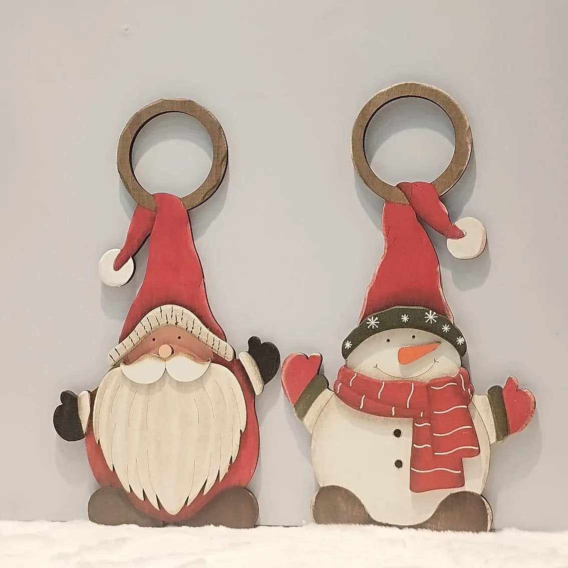 Vintage Wooden Santa and Snowman Hangings
