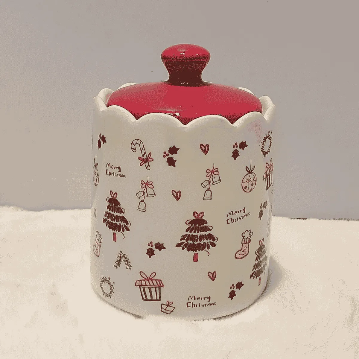Whimsical Christmas canister for holiday treats