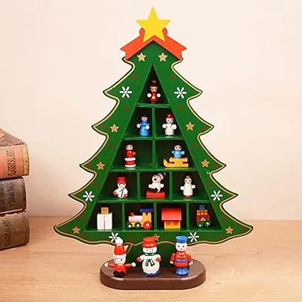 Wooden Christmas Tree Shadow Box with Mini Figurines (image 2 of 2)